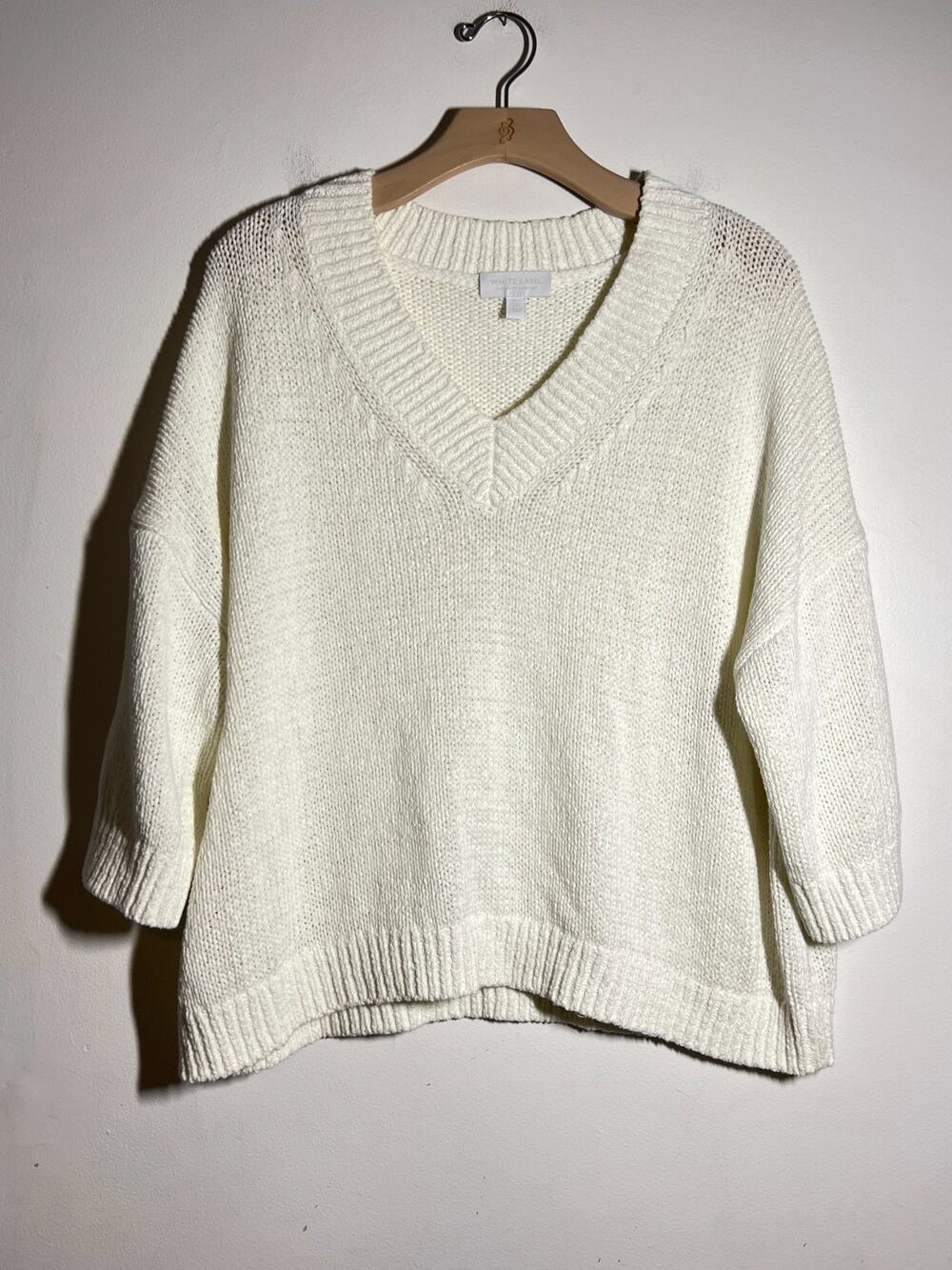 White Label The White Company White Cotton V-Neck Pullover Boxy Sweater L